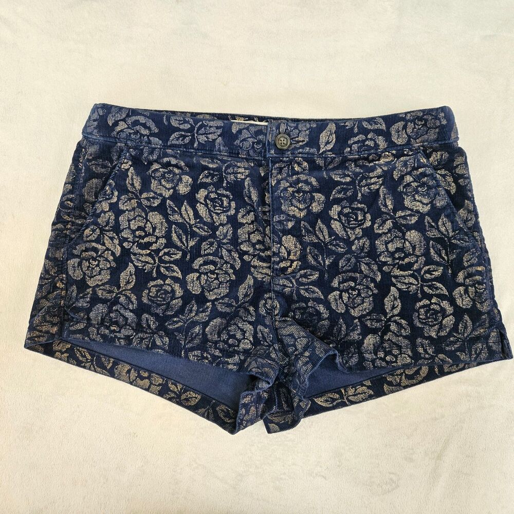 Abercrombie Corduroy Short Mini Shorts Navy Blue Gold Floral Low Rise W Sz 8/29